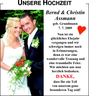 Hochzeitsanzeige von Christin Assmann von Nordwest-Zeitung