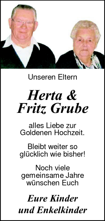 Hochzeitsanzeige von Herta Grube von Nordwest-Zeitung