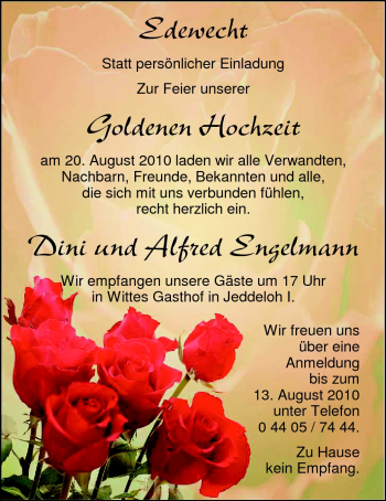 Hochzeitsanzeige von Dini Engelmann von Nordwest-Zeitung