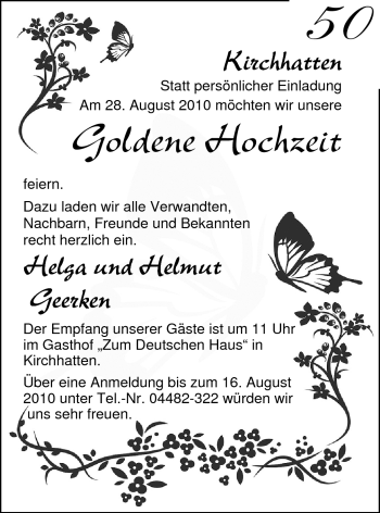 Hochzeitsanzeige von Geerken Helga von Nordwest-Zeitung