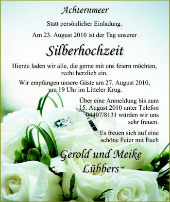 Hochzeitsanzeige von Meike Lübbers von Nordwest-Zeitung