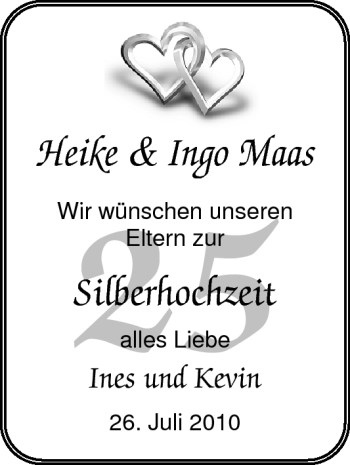 Hochzeitsanzeige von Heike Maas von Nordwest-Zeitung