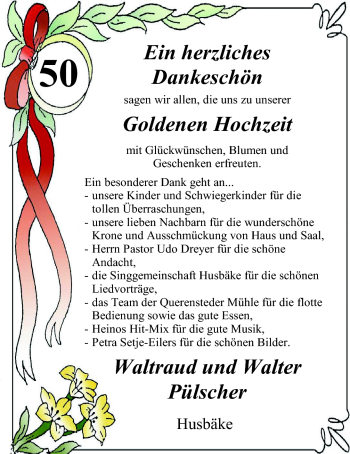 Hochzeitsanzeige von Waltraud Pülscher von Nordwest-Zeitung