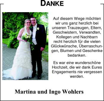 Hochzeitsanzeige von Ingo Wohlers von Nordwest-Zeitung