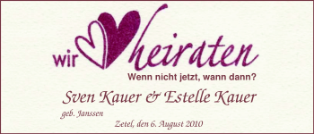 Hochzeitsanzeige von Estelle Kauer von Nordwest-Zeitung