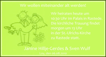 Hochzeitsanzeige von Janine Hillje-Gerdes von Nordwest-Zeitung