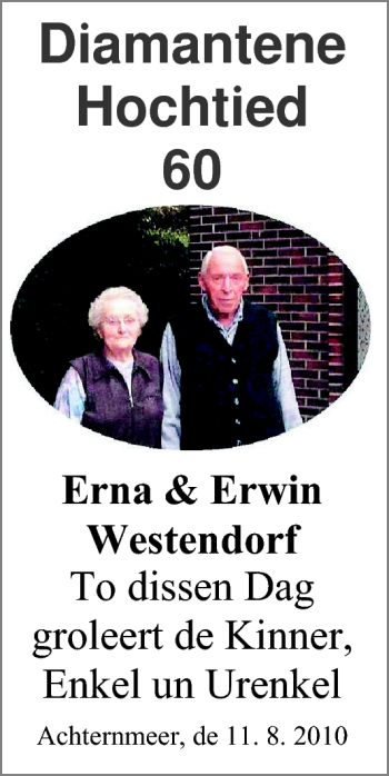 Hochzeitsanzeige von Erna Westendorf von Nordwest-Zeitung