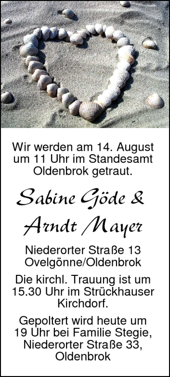 Hochzeitsanzeige von Sabine Göde von Nordwest-Zeitung