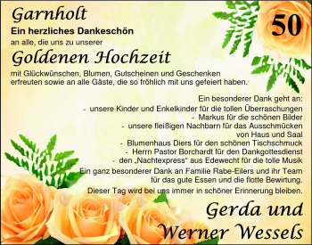 Hochzeitsanzeige von Gerda Wessels von Nordwest-Zeitung
