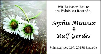 Hochzeitsanzeige von Sophie Gerdes von Nordwest-Zeitung