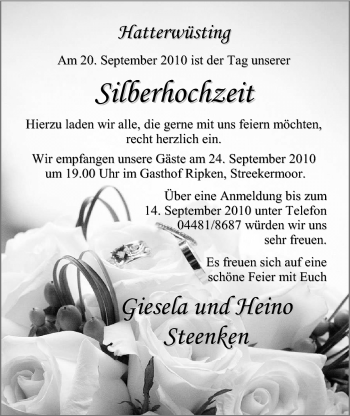 Hochzeitsanzeige von Giesela Steenken von Nordwest-Zeitung
