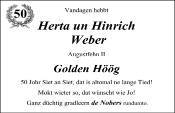 Hochzeitsanzeige von Herta Weber von Nordwest-Zeitung
