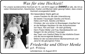 Hochzeitsanzeige von Friederike Menke von Nordwest-Zeitung