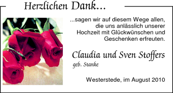 Hochzeitsanzeige von Claudia Stoffers von Nordwest-Zeitung