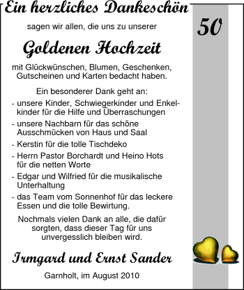 Hochzeitsanzeige von Irmgard Sander von Nordwest-Zeitung