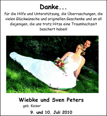 Hochzeitsanzeige von Wiebke Peters von Nordwest-Zeitung