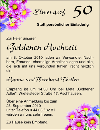 Hochzeitsanzeige von Bernhard Theilen von Nordwest-Zeitung