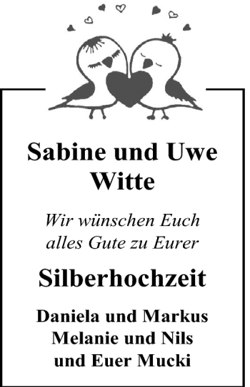 Hochzeitsanzeige von Sabine Witte von Nordwest-Zeitung
