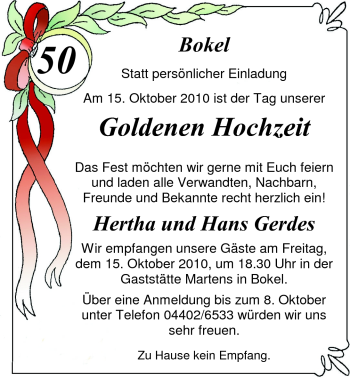 Hochzeitsanzeige von Hertha Gerdes von Nordwest-Zeitung