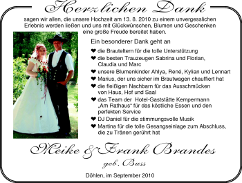 Hochzeitsanzeige von Meike Brandes von Nordwest-Zeitung