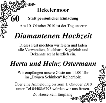 Hochzeitsanzeige von Herta Ostermann von Nordwest-Zeitung