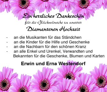 Hochzeitsanzeige von Erna Westendorf von Nordwest-Zeitung