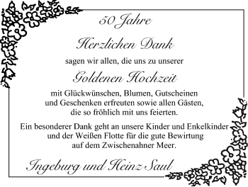 Hochzeitsanzeige von Ingeburg Saul von Nordwest-Zeitung
