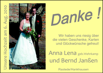 Hochzeitsanzeige von Anna Lena Janßen von Nordwest-Zeitung