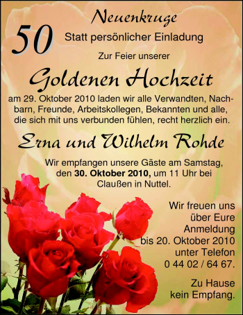 Hochzeitsanzeige von Erna Rohde von Nordwest-Zeitung