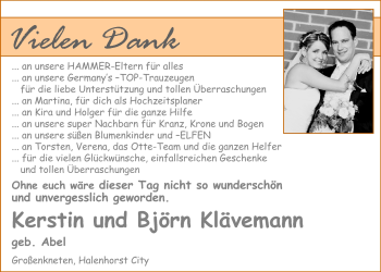 Hochzeitsanzeige von Kerstin Klävemann von Nordwest-Zeitung