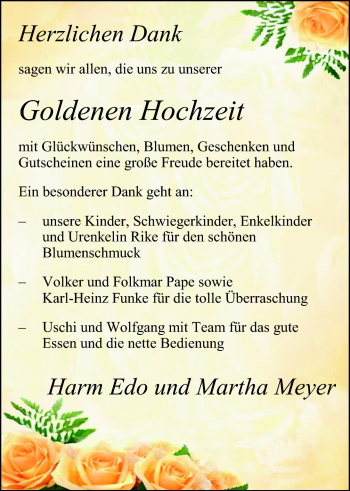 Hochzeitsanzeige von Harm Edo Meyer von Nordwest-Zeitung