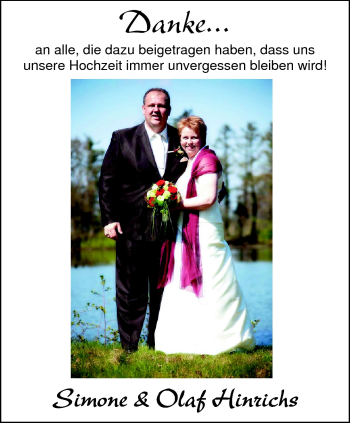 Hochzeitsanzeige von Simone Hinrichs von Nordwest-Zeitung