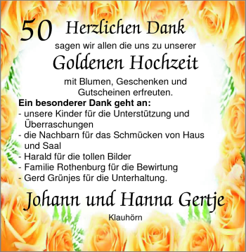 Hochzeitsanzeige von Johann Gertje von Nordwest-Zeitung