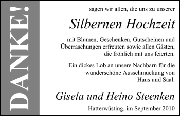 Hochzeitsanzeige von Giesela Steenken von Nordwest-Zeitung