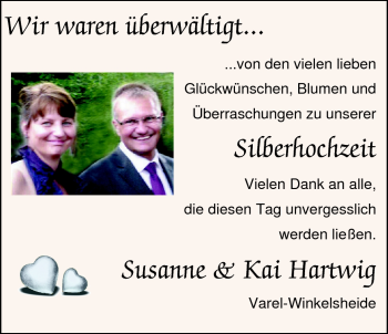 Hochzeitsanzeige von Susanne Hartwig von Nordwest-Zeitung