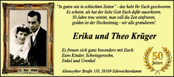 Hochzeitsanzeige von Erika Krüger von Nordwest-Zeitung