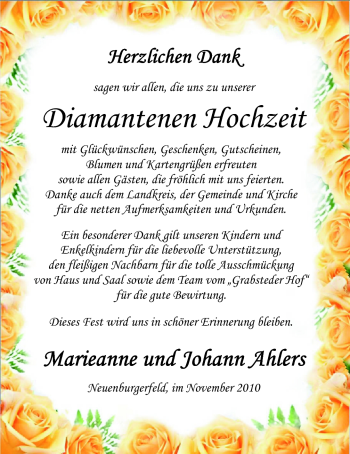 Hochzeitsanzeige von Marieanne Ahlers von Nordwest-Zeitung