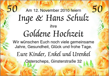 Hochzeitsanzeige von Inge Schulze von Nordwest-Zeitung
