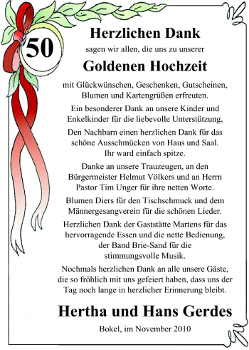 Hochzeitsanzeige von Hertha Gerdes von Nordwest-Zeitung