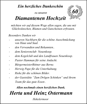 Hochzeitsanzeige von Herta Ostermann von Nordwest-Zeitung