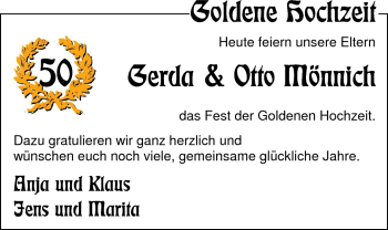 Hochzeitsanzeige von Gerda Mönnich von Nordwest-Zeitung
