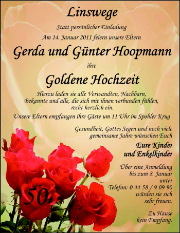 Hochzeitsanzeige von Gerda Hoopmann von Nordwest-Zeitung