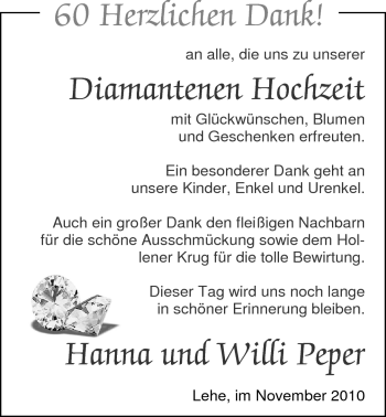Hochzeitsanzeige von Hanna Pepter von Nordwest-Zeitung