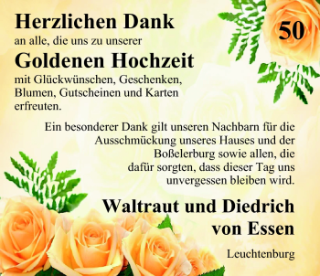 Hochzeitsanzeige von Waltraut von Essen von Nordwest-Zeitung