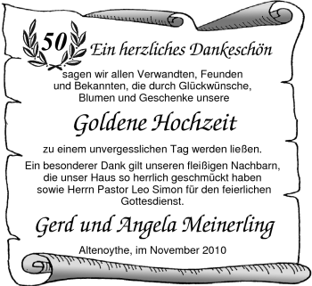 Hochzeitsanzeige von Angela Meinerling von Nordwest-Zeitung