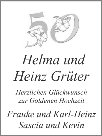 Hochzeitsanzeige von Helma Grüter von Nordwest-Zeitung