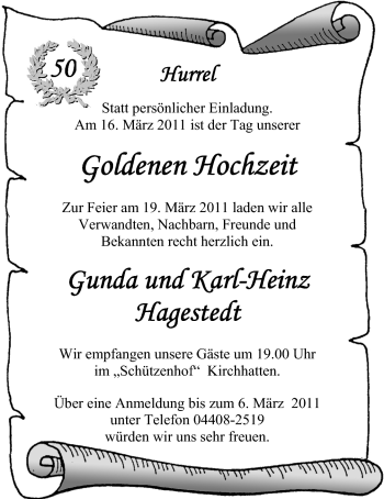 Hochzeitsanzeige von Gunda Hagestedt von Nordwest-Zeitung