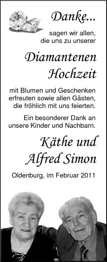 Hochzeitsanzeige von Käthe Simon von Nordwest-Zeitung
