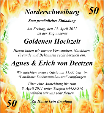 Hochzeitsanzeige von Agnes von Deetzen von Nordwest-Zeitung