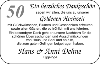 Hochzeitsanzeige von Hans Dehne von Nordwest-Zeitung
